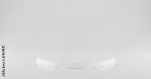 White circular podium on white background with blank space. 3d rendering