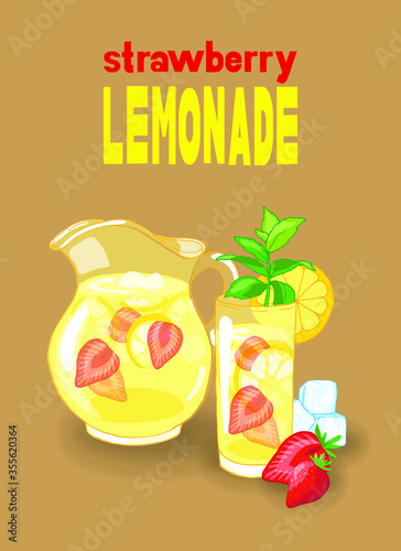 Vector illustration of strawberry lemonade cocktail ketogenic