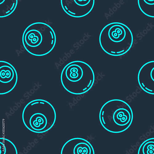 Green line Billiard pool snooker ball icon isolated seamless pattern on blue background. Vector Illustration.