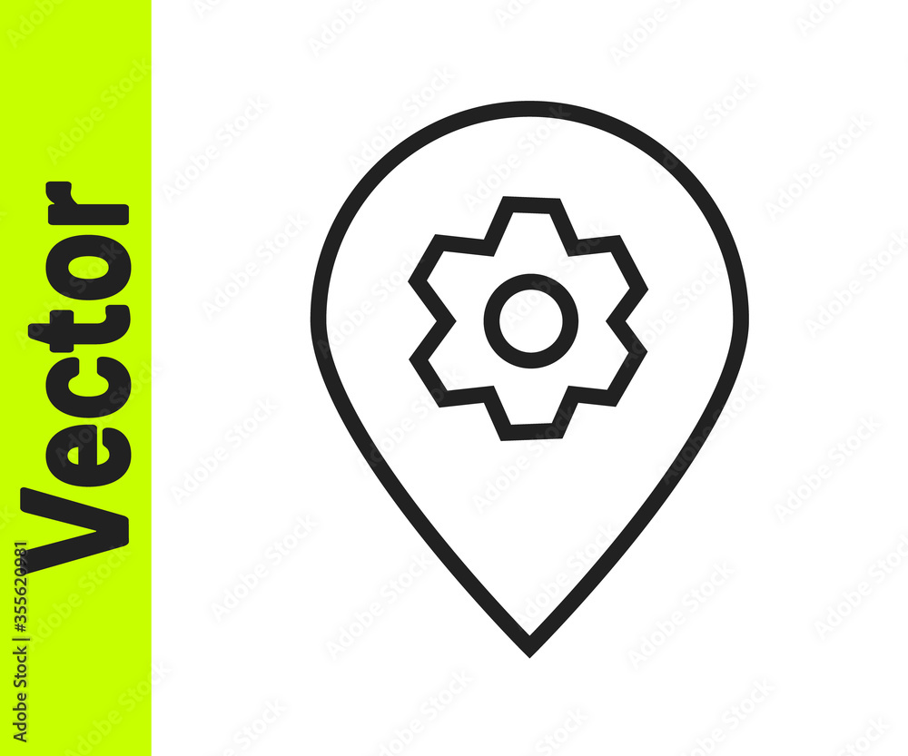 Black line Location with car service icon isolated on white background. Auto mechanic service. Repair service auto mechanic. Vector Illustration. Black line Location with car service icon isolated on white background. Auto mechanic service. Repair service auto mechanic. Vector Illustration.