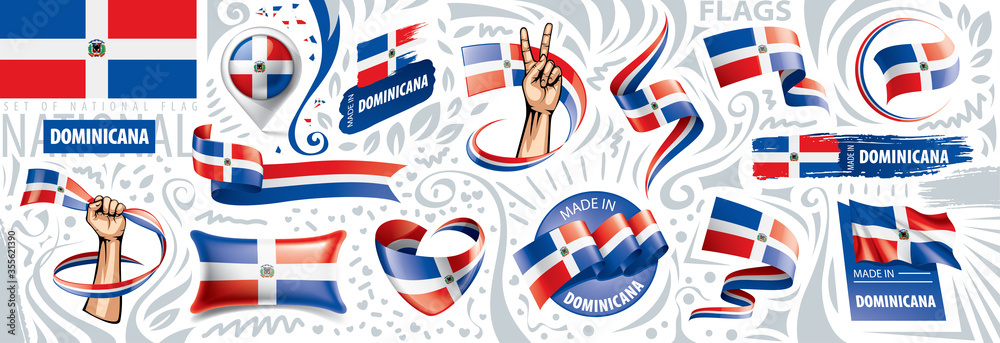 Vector set of the national flag of Dominicana in various creative designs - obrazy, fototapety, plakaty 