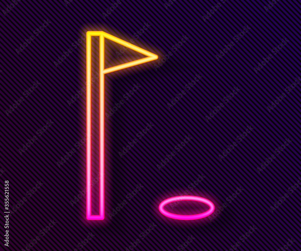 Glowing neon line Golf flag icon isolated on black background. Golf equipment or accessory. Vector Illustration. Glowing neon line Golf flag icon isolated on black background. Golf equipment or accessory. Vector Illustration.