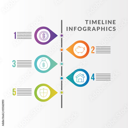 Timeline infographics with money icons vector design