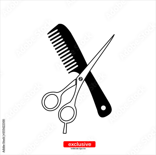 Comb and scissors icon.Flat design style vector illustration for graphic and web design.