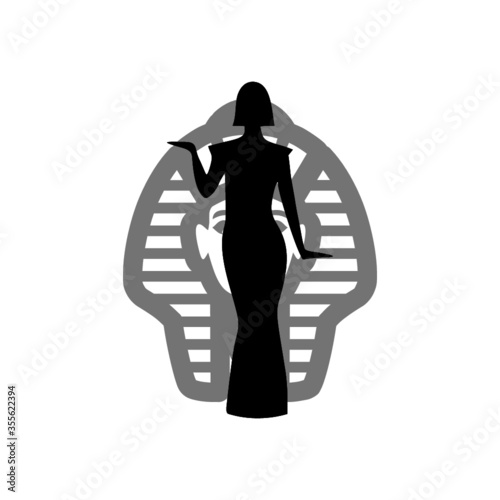 Egyptian silhouette icon. Queen Nefertiti. Cleopatra icon isolated on white background