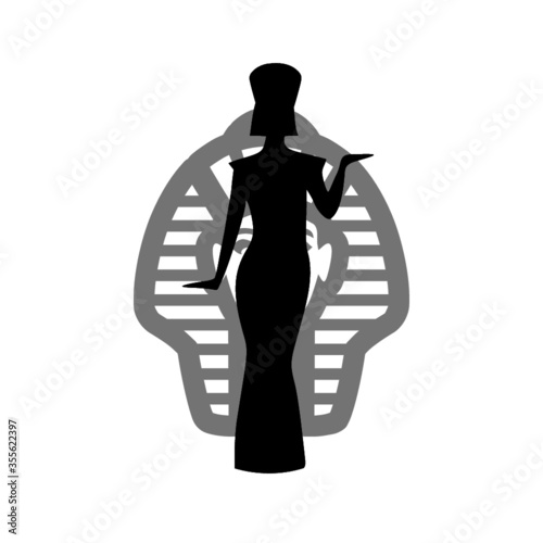 Egyptian silhouette icon. Queen Nefertiti. Cleopatra icon isolated on white background