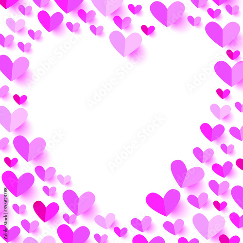 Background with paper hearts laid out in the shape of  heart, frame of hearts for greetin card