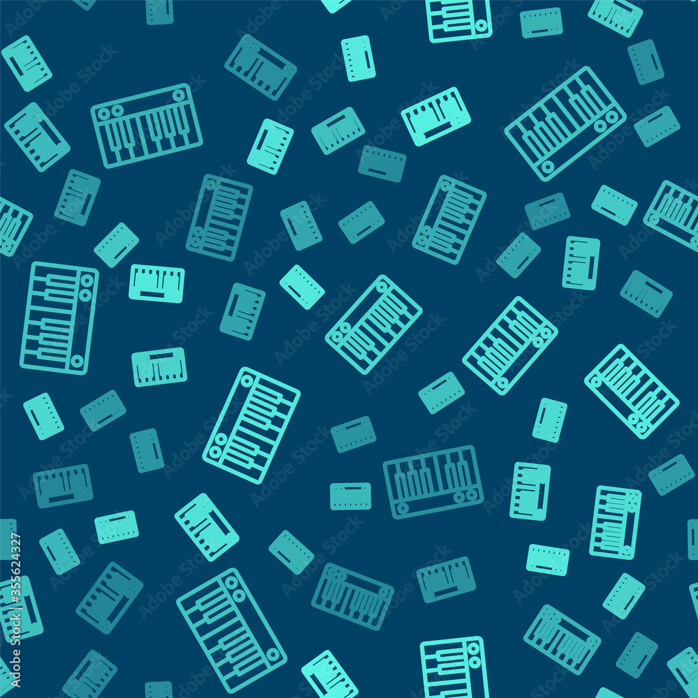 Green line Music synthesizer icon isolated seamless pattern on blue background. Electronic piano. Vector Illustration. Green line Music synthesizer icon isolated seamless pattern on blue background. Electronic piano. Vector Illustration.