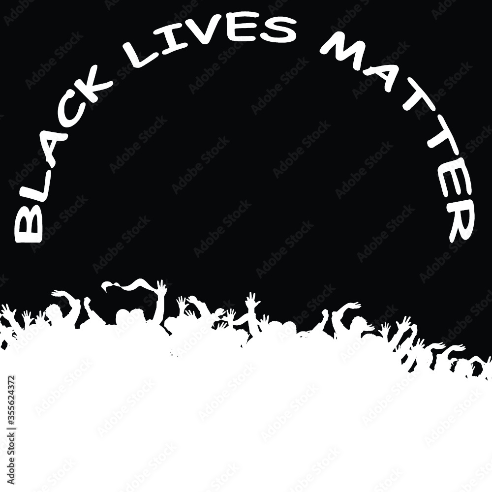 Monochrome International human rights movement Black Lives Matter with crowd peacefully demonstrating with copy space for own text 