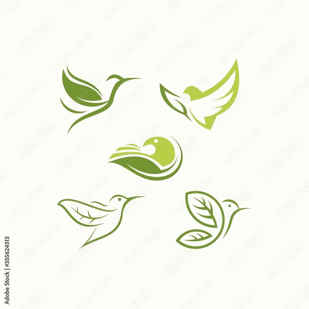 Creative luxury modern bird with green leaf logo template vector icon Creative luxury modern bird with green leaf logo template vector icon
