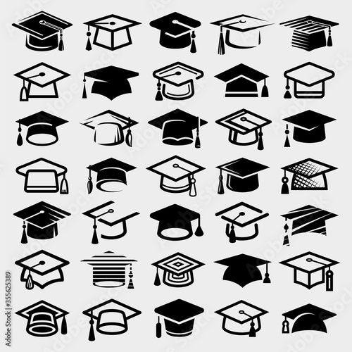 Graduation cap set. Collection icon graduation cap. Vector