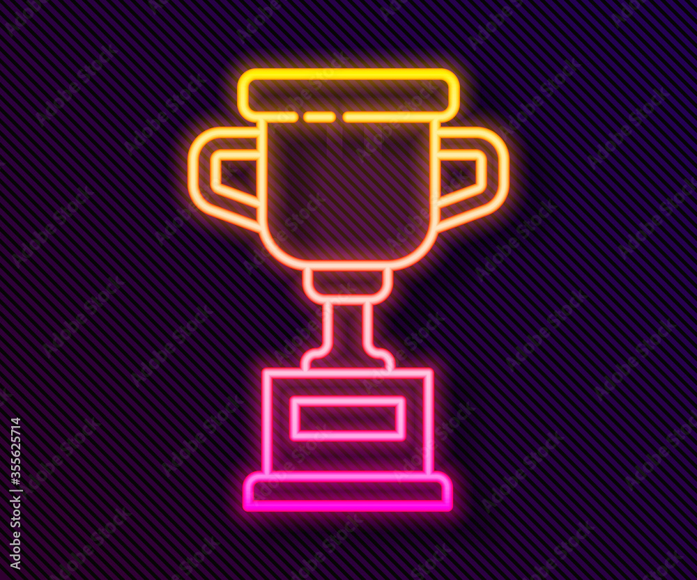 Glowing neon line Award cup icon isolated on black background. Winner trophy symbol. Championship or competition trophy. Sports achievement sign. Vector Illustration. Glowing neon line Award cup icon isolated on black background. Winner trophy symbol. Championship or competition trophy. Sports achievement sign. Vector Illustration.