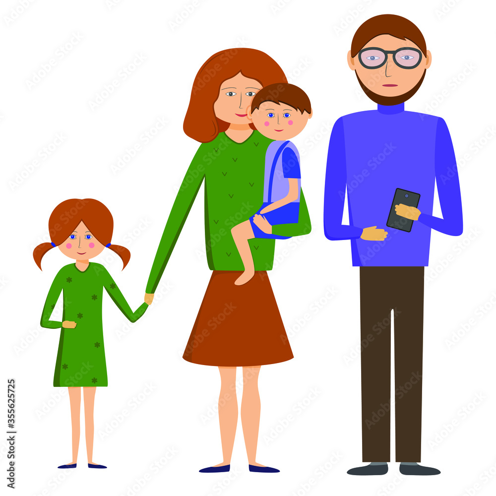 Family. A man and a woman with children. Vector isolated image on a white background. Flat style