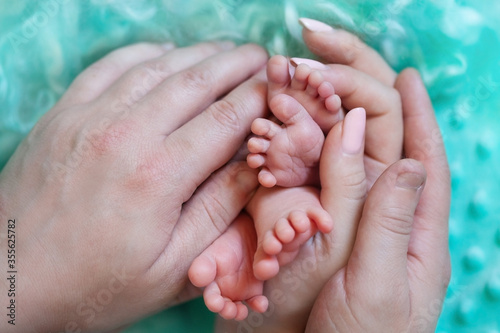 newborn baby feet in hands
