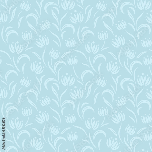 Vintage abstract flowers background. Ornamental blue floral seamless pattern. Vector illustration.