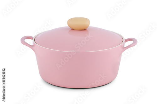 Pink cooking pot isolated on white background