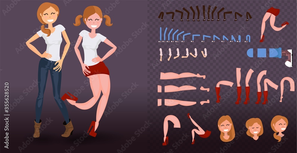 Front, side, back view animated female characters. Animated character ...