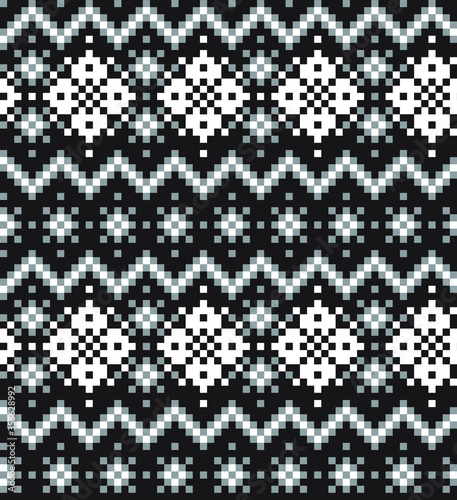 Black and White Christmas Fair Isle Seamless Pattern Background - Black and White Christmas fair isle pattern background for fashion textiles, knitwear and graphics