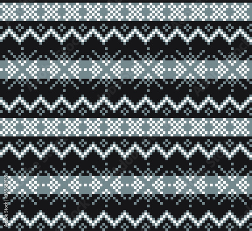Black and White Christmas Fair Isle Seamless Pattern Background - Black and White Christmas fair isle pattern background for fashion textiles, knitwear and graphics