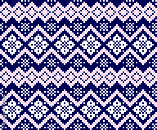 Pink Navy Christmas Fair Isle Seamless Pattern Background - Pink Navy Christmas fair isle pattern background for fashion textiles, knitwear and graphics
