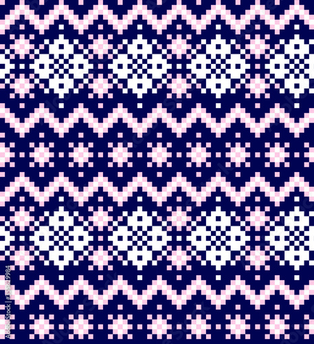 Pink Navy Christmas Fair Isle Seamless Pattern Background - Pink Navy Christmas fair isle pattern background for fashion textiles, knitwear and graphics