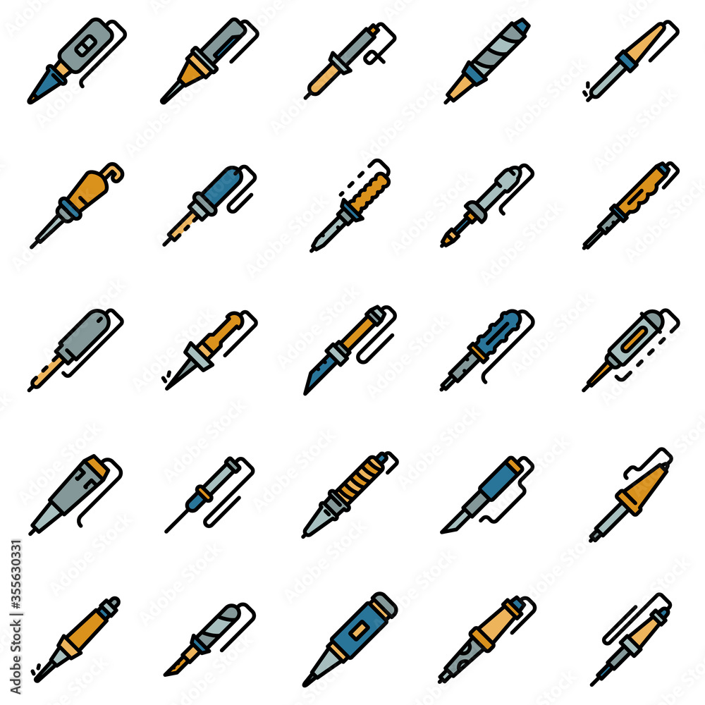 Soldering iron icons set. Outline set of soldering iron vector icons for web design isolated on white background Soldering iron icons set. Outline set of soldering iron vector icons for web design isolated on white background