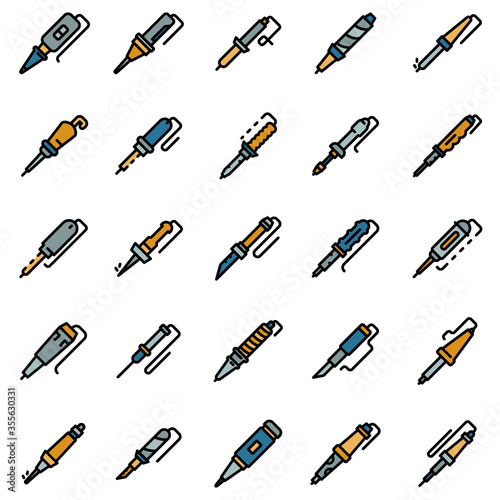 Soldering iron icons set. Outline set of soldering iron vector icons for web design isolated on white background