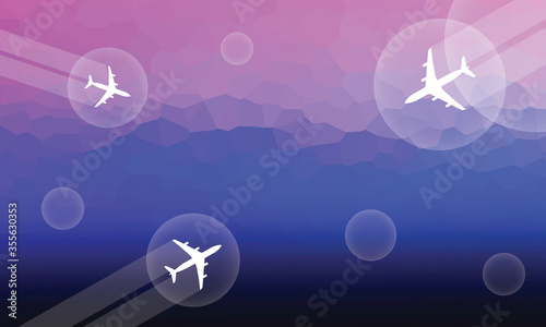 Bubble travel Airplane white smoke contrail tail in bubble colourful background vector