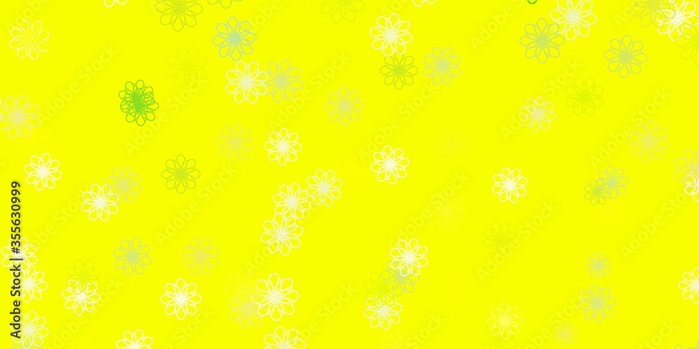 Light Green, Yellow vector doodle template with flowers.
