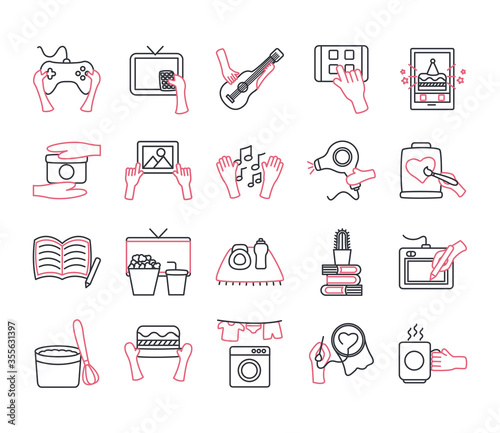 Things to do at home line style icon set vector design
