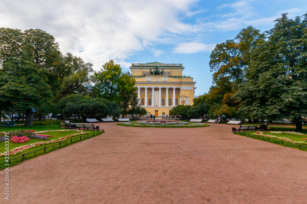 Catherine Square in St. Petersburg. View of the building of the Alexandrinsky Theater.