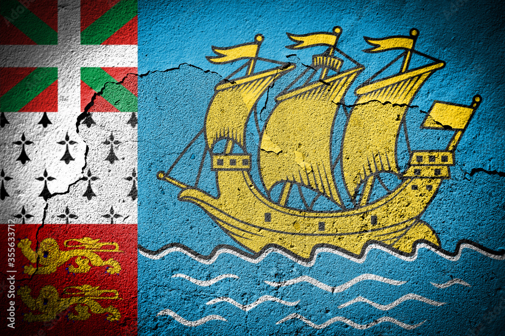Obraz premium Saint Pierre and Miquelon flag on cracked wall