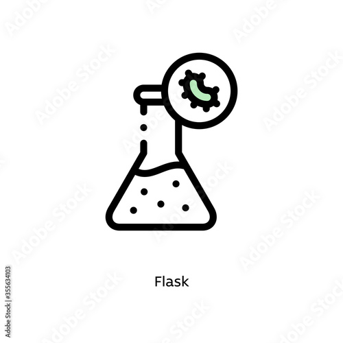 Flask of germs, pathogenic bacteria, or viruses flat vector icon for science research apps and websites, black outlined icon on white background