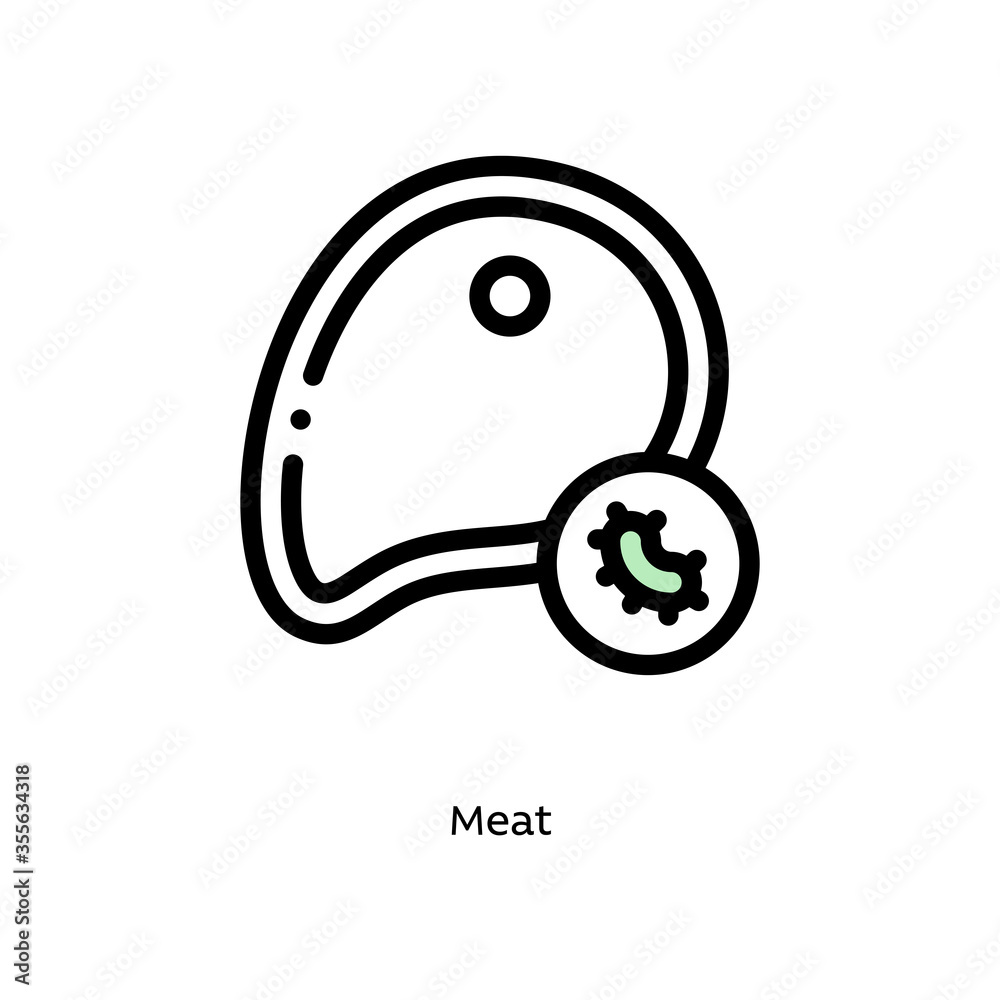 Obraz premium Meat germs, pathogenic bacteria, or viruses flat vector icon for science research apps and websites, black outlined icon on white background