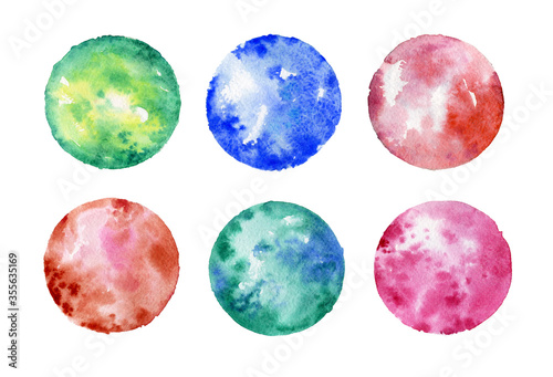 Colorful spots. Abstract spots on a white background. Watercolor texture. Collection of backgrounds for design and creativity. Set of hand drawn splash watercolor.
