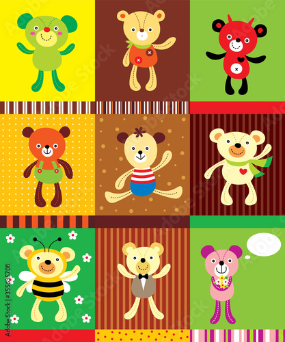 cute teddy bear card vector set