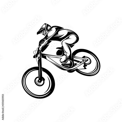 Mountain bike downhill logo vector illustration, Downhill players Silhouette design