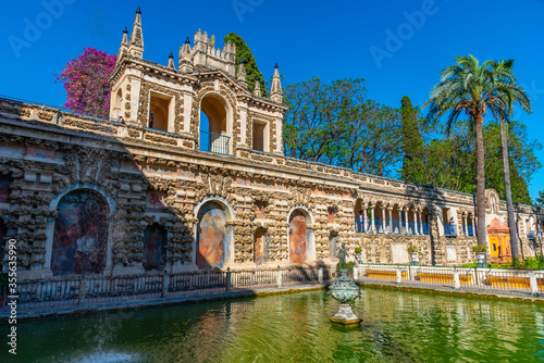 Mercury fountain at the real alcazar de Sevilla in Spain photo