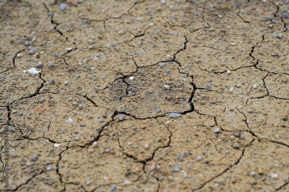 Closeup top view of arid land with broken dried soil surface Closeup top view of arid land with broken dried soil surface