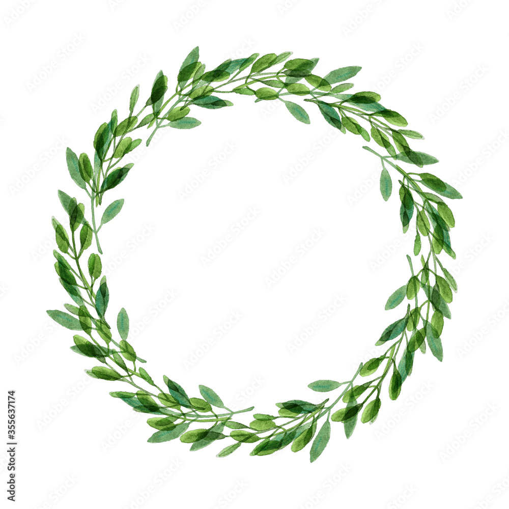 watercolor wreath, foliage frame illustration watercolor wreath, foliage frame illustration