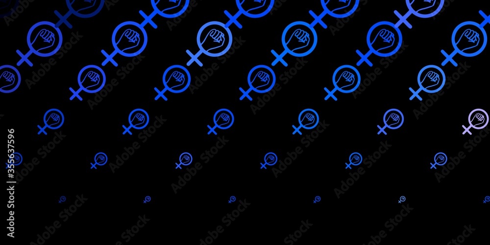 Dark BLUE vector texture with women's rights symbols.
