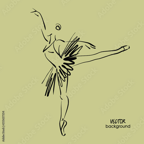 art sketched beautiful young ballerina with tutu in ballet pose