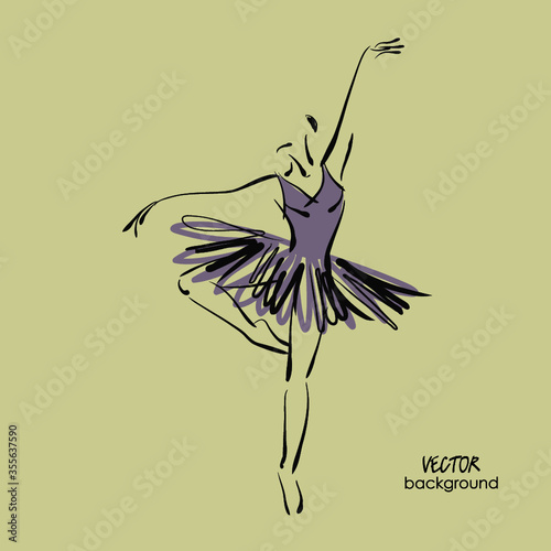 art sketched beautiful young ballerina with tutu in ballet dance on studio