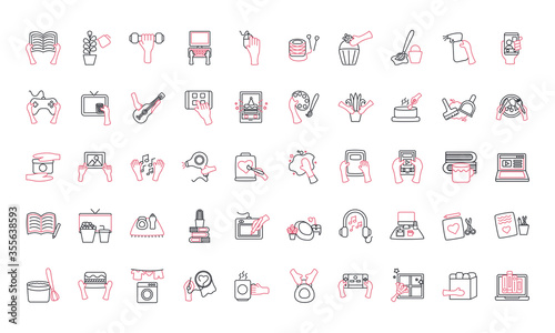 Things to do at home line style icon set vector design