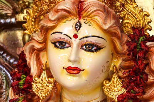 Beautiful Goddess Durga With Three Eyes.