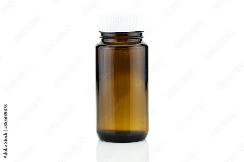 Blank brown glass pill bottle isolated on white background with clipping path Blank brown glass pill bottle isolated on white background with clipping path