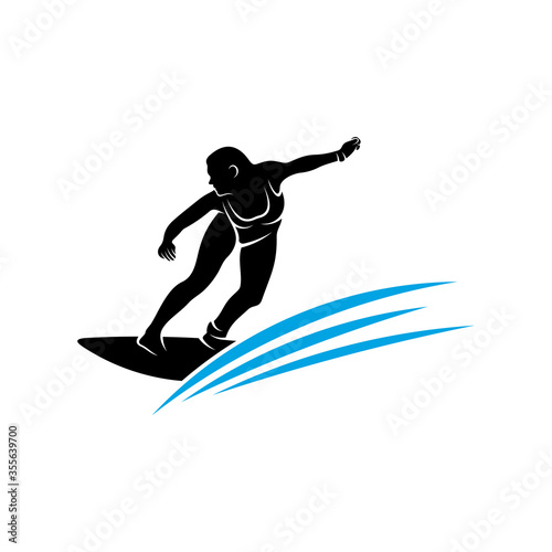 Surfing with water wave logo vector template, Illustration symbol, Silhouette design