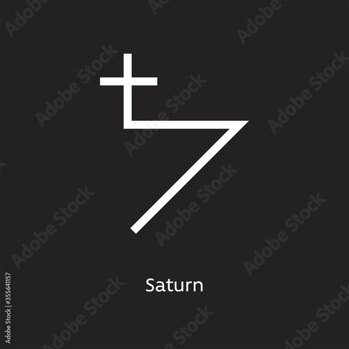 Saturn alchemy vector illustration element icon, line symbols. Alchemy icon. Basic mystic elements on black background