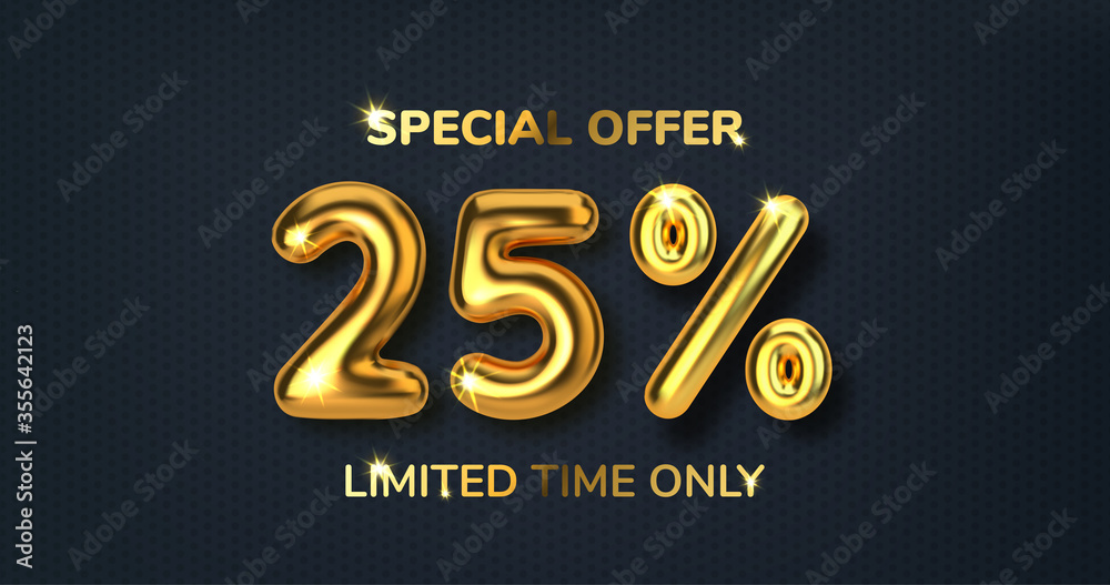 25 off discount promotion sale made of realistic 3d gold balloons ...