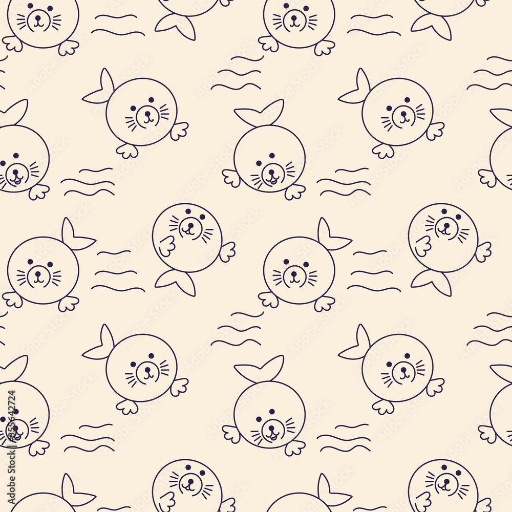 Vector seamless animal patterns, Navy seal . Cartoon children's fabric, Wallpaper, book cover Vector seamless animal patterns, Navy seal . Cartoon children's fabric, Wallpaper, book cover
